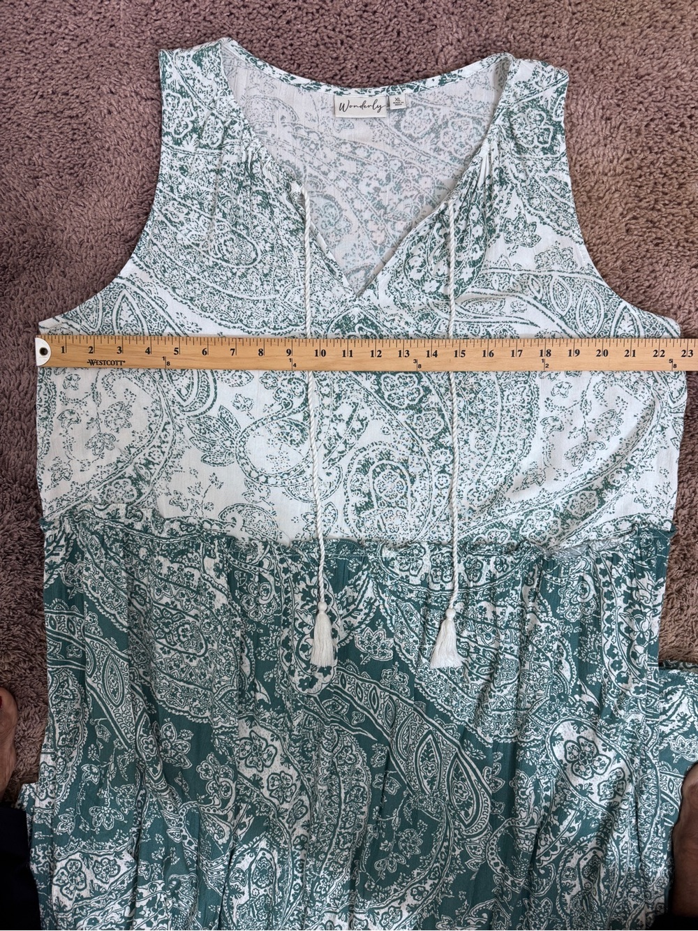 Wonderly Sleeveless Green Blue Paisley Tie-Front Maxi Dress size XL Cottagecore - Picture 9 of 12